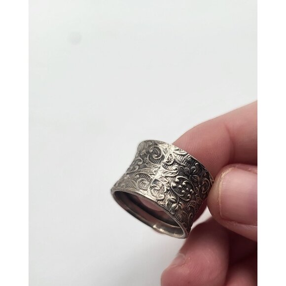 Sterling Silver 925 Scroll Floral Wide Band Ring - Picture 9 of 9